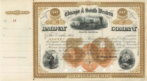 Chicago and South Western Railway Co. - Unissued Railway Stock Certificate with Imprinted Revenue - Gorgeous