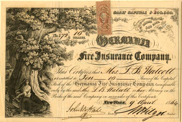 Germania Fire Insurance Co. (Uncanceled) - Insurance Stock Certificate