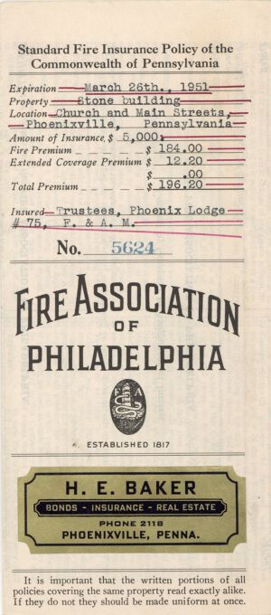 Fire Association of Philadelphia Insurance Policy -  Insurance