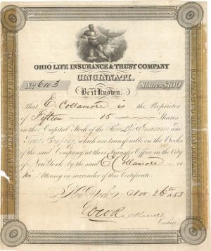 Ohio Life Insurance & Trust Co. - 1853 dated Stock Certificate