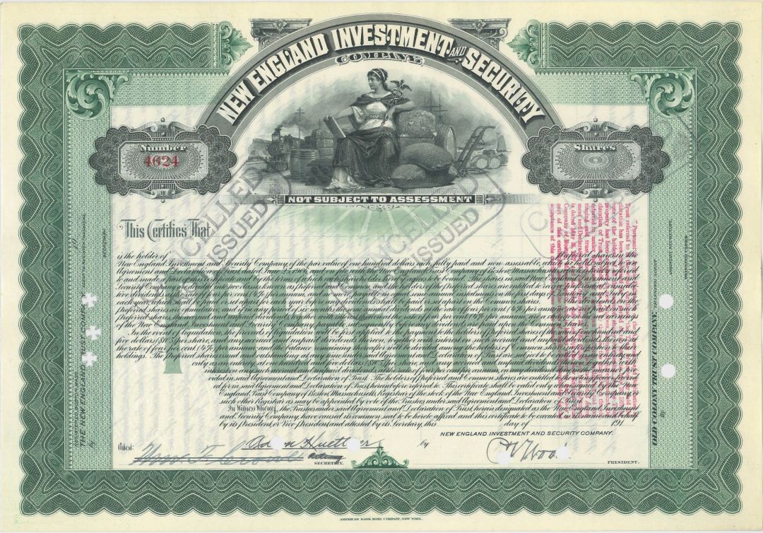 New England Investment and Security Co. - Stock Certificate