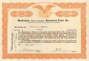 Washington (District of Columbia) Investment Trust, Inc. - Stock Certificate