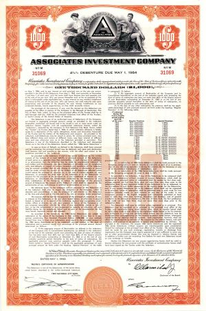 Associates Investment Co. - 1963 dated $1,000 Bond