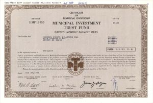 Municipal Investment Trust Fund -  1977 dated Stock Certificate