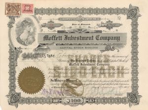Moffett Investment Co.  - 1909 dated Stock Certificate