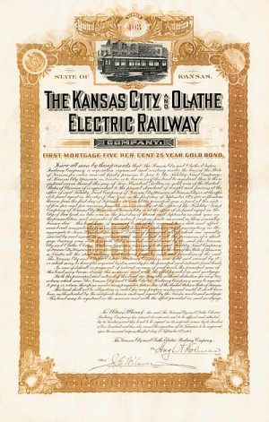 Kansas City and Olathe Electric Railway - Bond (Uncanceled)