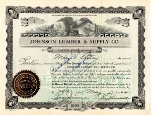 Johnson Lumber and Supply Co. - Stock Certificate