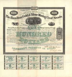 Hamilton Gold and Silver Mining Co. of Nevada - $100 1867 dated Bond (Uncanceled)