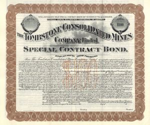 Tombstone Consolidated Mines Co., Limited - 1900's dated $100 Unissued Arizona Mining Bond