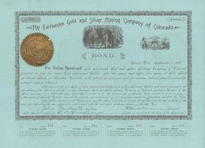 Fairbanks Gold and Silver Mining Company of Colorado - 1888 dated Stock Certificate