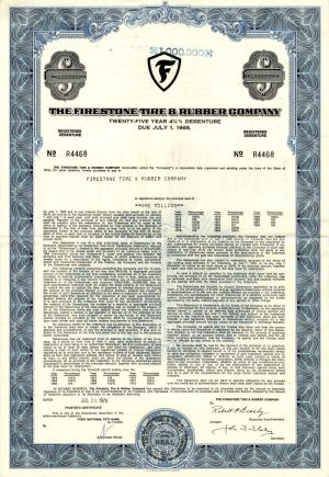 Firestone Tire and Rubber Co. - $1,000,000 Denominated Automotive Bond - Extremely Rare