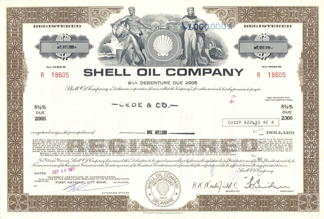 Shell Oil Co. - $1,000,000 Denominated 1977-1979 dated Oil Bond