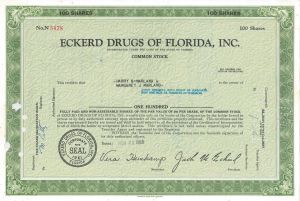 Eckerd Drugs of Florida, Inc. - 1960's Medical & Pharma Stock Certificate