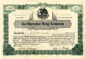 Co-Operative Drug Co. - 1921 dated Pharmaceutical Stock Certificate