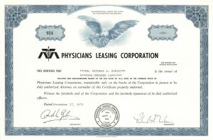 Physicians Leasing Corp. - 1970's dated Stock Certificate