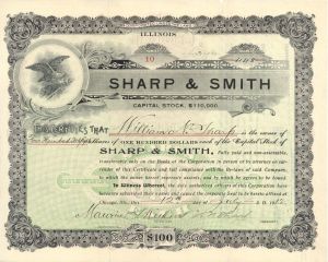 Sharp and Smith  - 1912, 1913 or 1930 dated Stock Certificate