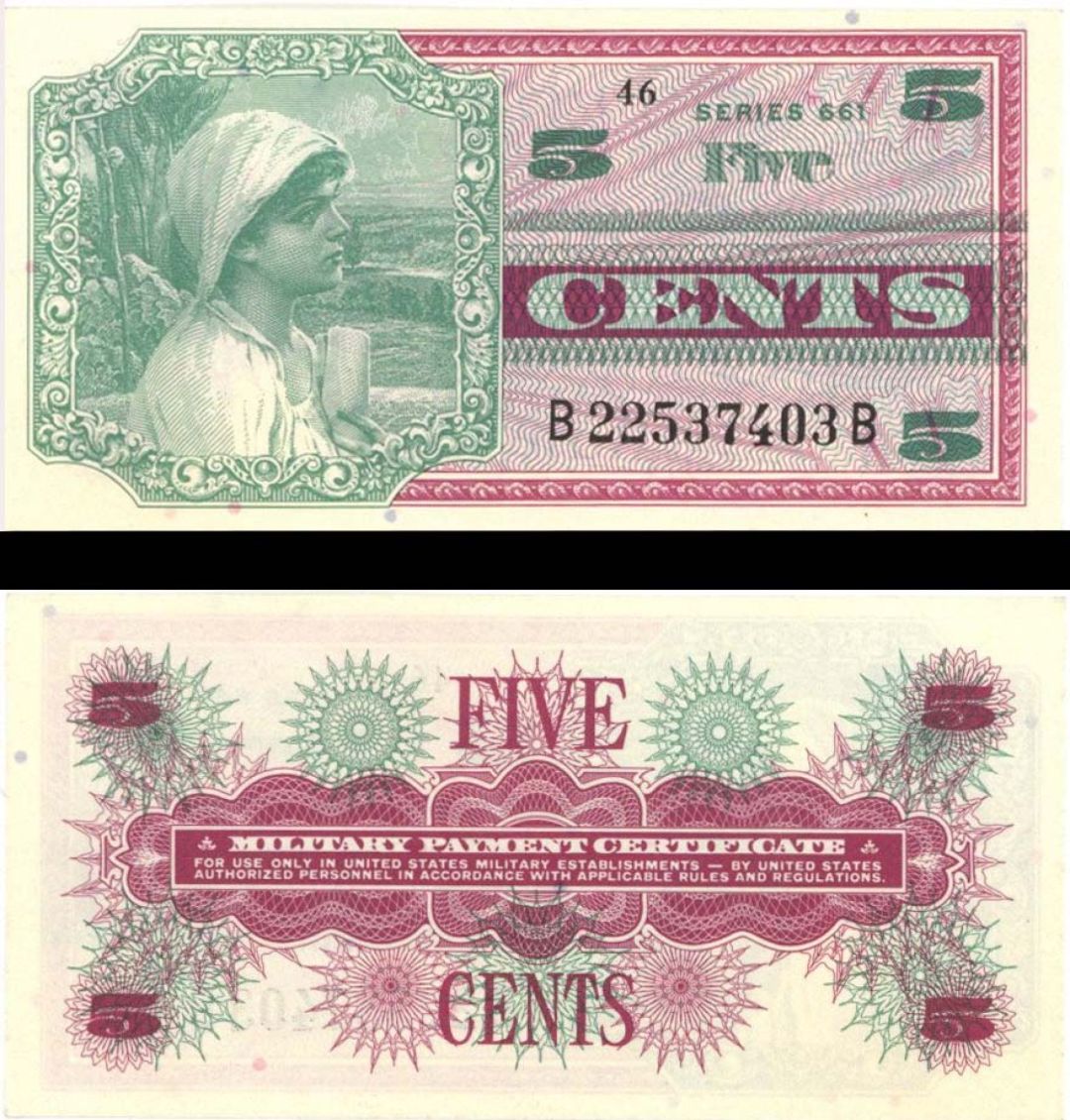 5 Cent Military Payment Certificate - Series 661 - MPC Currency