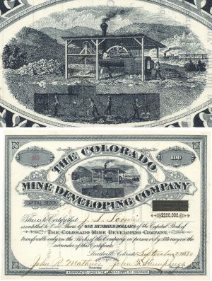 Colorado Mine Developing Co. - 1880's dated Colorado Mining Stock Certificate