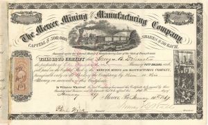 Mercer Mining & Manufacturing Co. - 1867 dated Pennsylvania Mining Stock Certificate