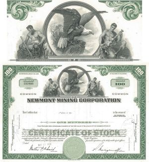 Newmont Mining Corporation - 1960's dated Colorado Mining Stock Certificate - Great History