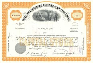 St. Joseph Lead Co. - 1960's dated New York Mining Stock Certificate