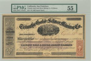 Triunfo Gold and Silver Mining Co. - PMG Graded 1864-1865 dated California Mining Stock Certificate