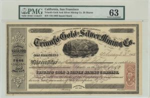 Triunfo Gold and Silver Mining Co. - PMG Graded 1864-1865 dated California Mining Stock Certificate