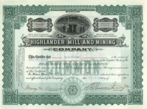 Highlander Mill and Mining Co. - 1906 or 1911 dated Stock Certificate