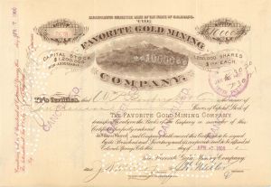 Favorite Gold Mining Co. - 1897-1900 dated Stock Certificate