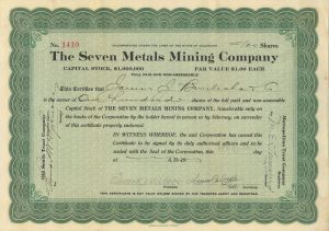 Seven Metals Mining Co. - Stock Certificate