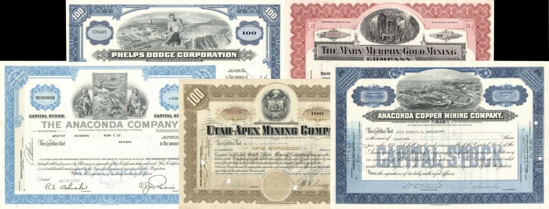 Collection of Five Western Mining Stocks - Stock Certificates