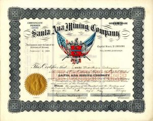 Santa Ana Mining Co. - 1900 dated Mining Stock Certificate