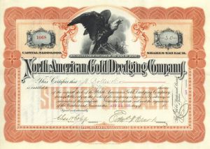 North American Gold Dredging Co. - Breckenridge, Colorado - 1899-1900 dated Colorado and Maine Mining Stock Certificate