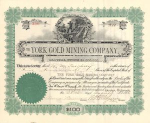 York Gold Mining Co. - 1896 dated Stock Certificate