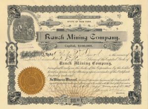 Ranch Mining Co. - 1903-05 dated New York and Wyoming Mining Stock Certificate