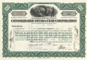 Consolidated Nevada-Utah Corp. - 1913-1923 dated Stock Certificate