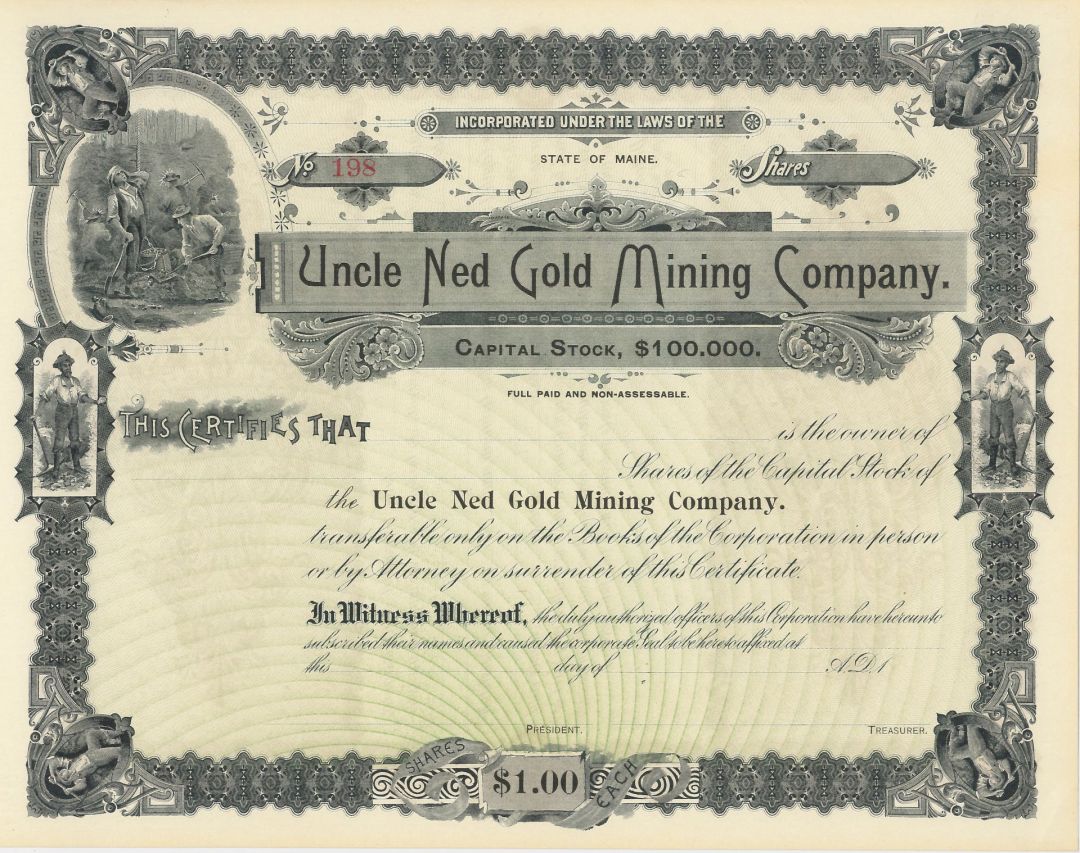 Uncle Ned Gold Mining Co. - Stock Certificate