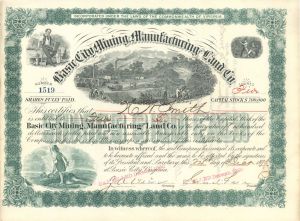 Basic City Mining, Manufacturing and Land Co. - 1890 or 1892 dated Stock Certificate