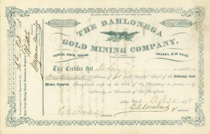Dahlonega Gold Mining Co. - 1878-79 dated Georgia Mining Stock Certificate - Dahlonega Coin Mint History