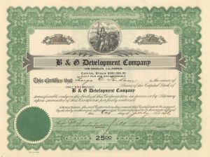 B and G Development Co. - 1926 dated California Mining Stock Certificate