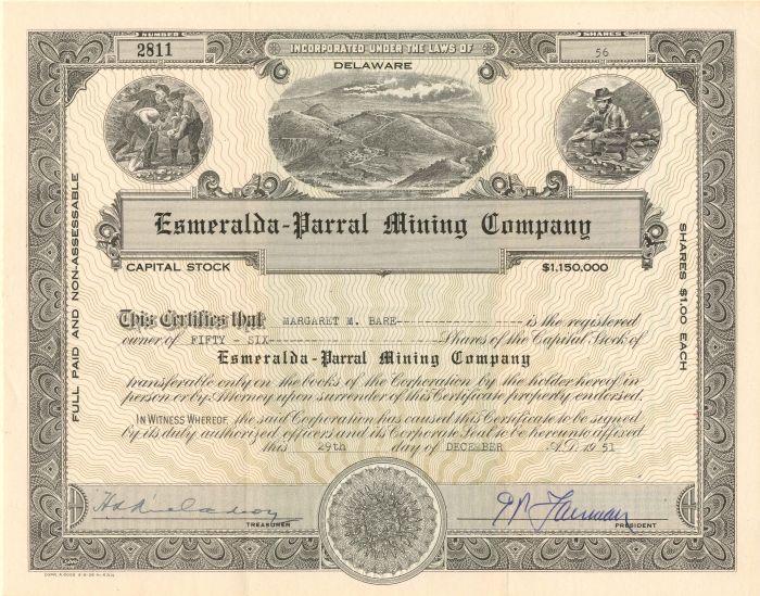 Esmeralda-Parral Mining Co. - Stock Certificate