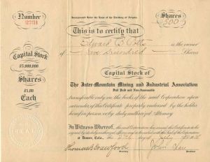 Inter-Mountain Mining and Industrial Association - Stock Certificate