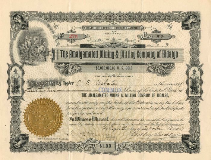 Amalgamated Mining and Milling Co. of Hidalgo - Stock Certificate