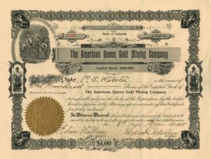 American Queen Gold Mining Co. - Stock Certificate