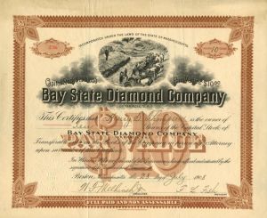 Bay State Diamond Co. of Brazil, S. A. - Stock Certificate