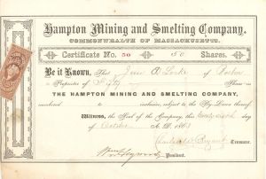 Hampton Mining and Smelting Co. - 1863 or 1865 dated Stock Certificate