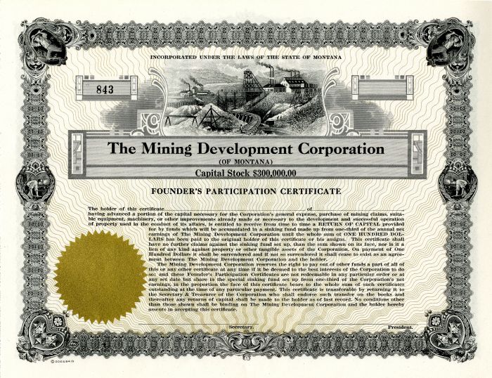 Mining Development Corporation - Stock Certificate