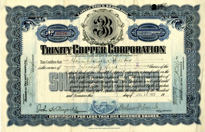 Trinity Copper Corporation - Stock Certificate