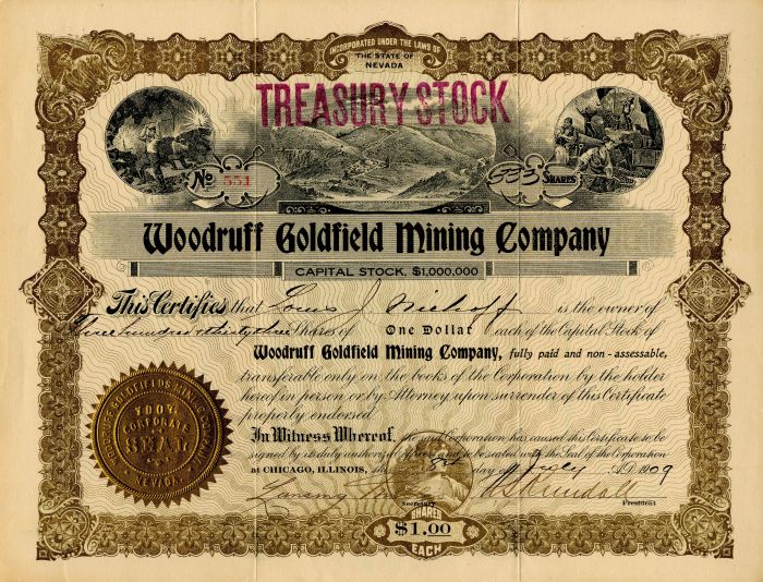 Woodruff Goldfield Mining Co. - Stock Certificate