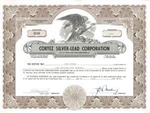 Cortez Silver-Lead Corporation - 1965 dated Idaho Mining Stock Certificate